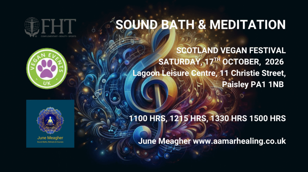 Flyer for Sound Bath Scotland at the scotland vegan festival paisley